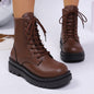 Women’s Round Toe Plus Size Lace-Up Chunky Sole Ankle Boots FitiqueFit