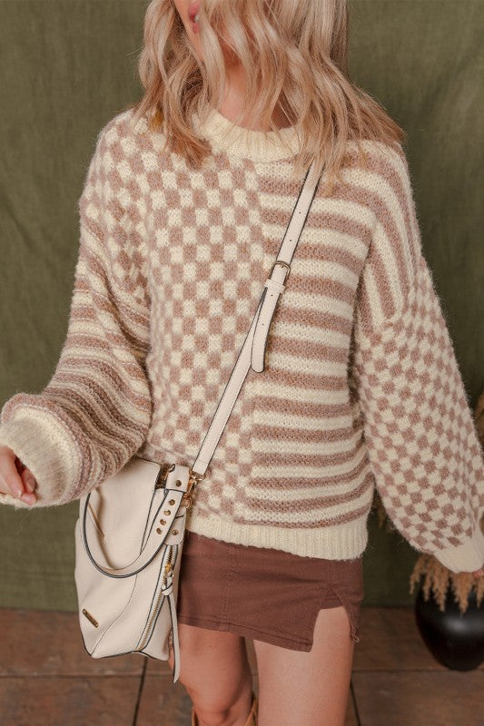 Stripe Checker Balloon Sleeve Sweater Shop Style & More | Fresh Looks, Everyday Deals & Free Shipping