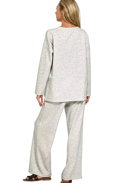 Zenana Scuba Side Slit Top and Pants Set West2East Surf
