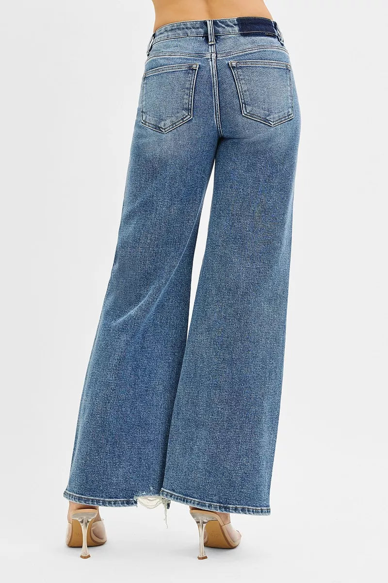 RISEN Tummy Control Mid Rise Fit Wide Jeans West2East Surf