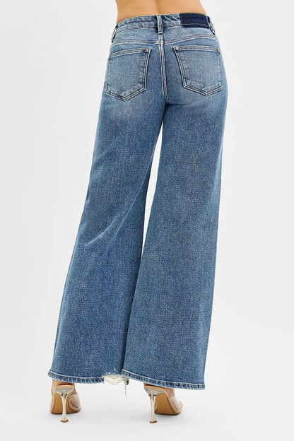 RISEN Tummy Control Mid Rise Fit Wide Jeans West2East Surf