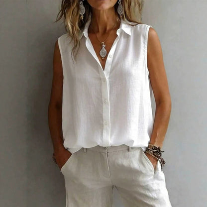 Women's Solid Color Lapel Sleeveless Top FitiqueFit