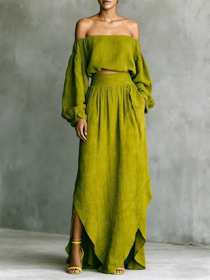 Off-Shoulder Top & Asymmetrical Maxi Skirt Set – Women's 2-Piece Outfit FitiqueFit