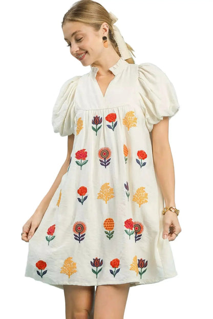 Umgee Floral Embroidered Puff Sleeve Mini Dress West2East Surf