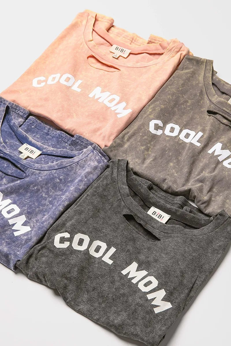 BiBi Washed Laser Cut Detail Cool Mom Print Top New Era Fashion LLc