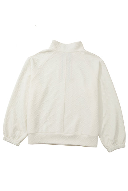 Beige Plus Size Rhombus Texture Contrast Striped Collar Baggy Sweatshirt Garden Naked Curves