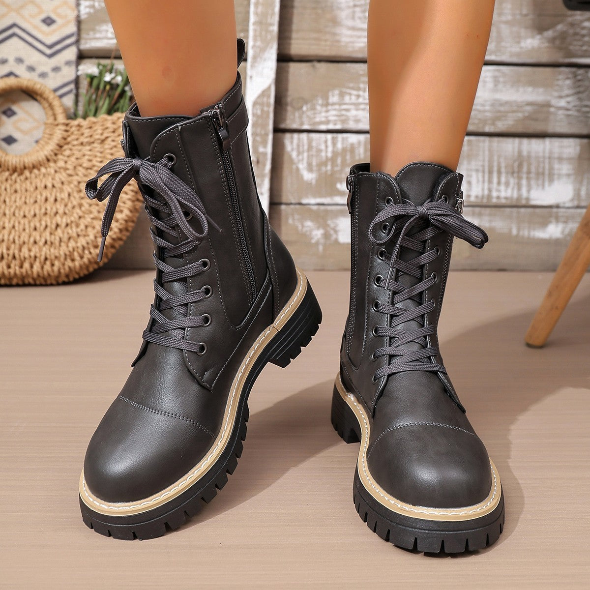 Women’s Solid Color Low Heel Mid Boots — Stylish Everyday Mid Boots FitiqueFit