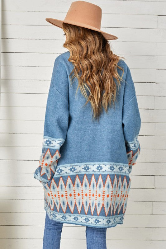 Aztec Print Open Front Knitted Cardigan Shop Style & More | Fresh Looks, Everyday Deals & Free Shipping