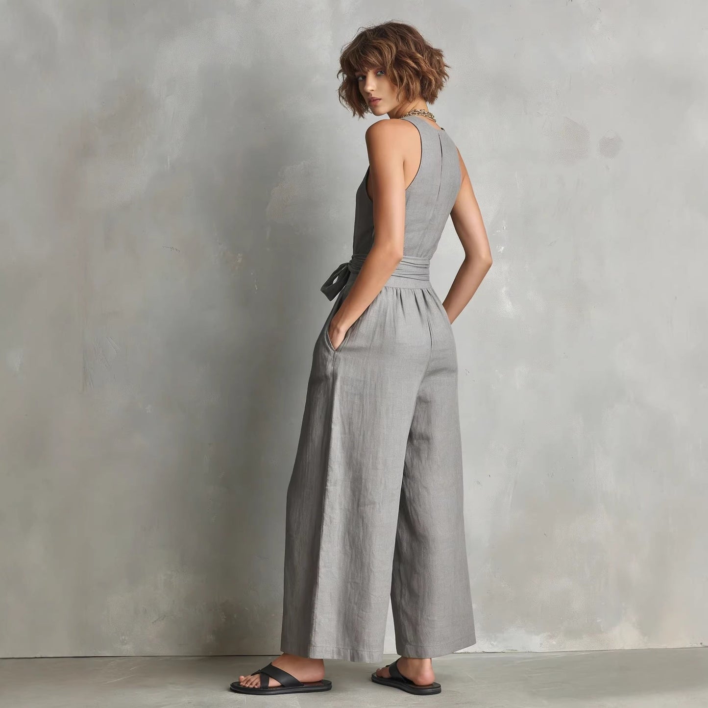 Women's Elegant V-Neck Sleeveless Commuter Jumpsuit FitiqueFit