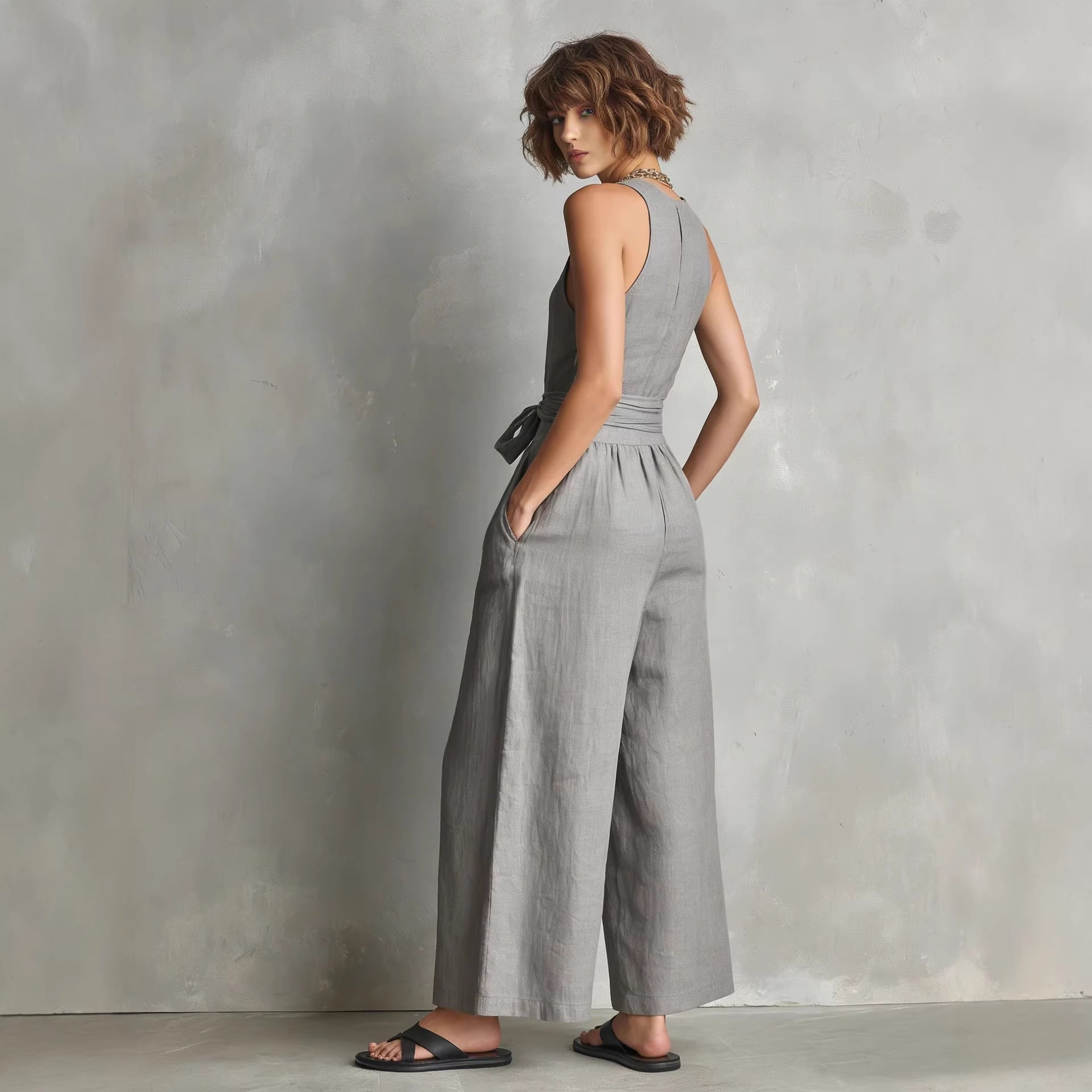 Women's Elegant V-Neck Sleeveless Commuter Jumpsuit FitiqueFit