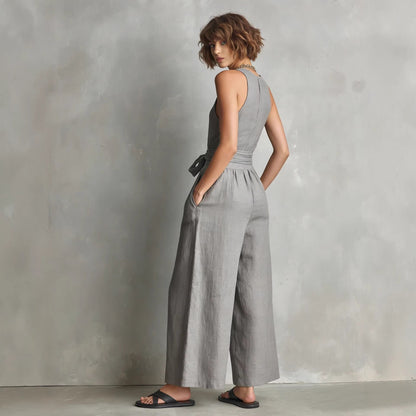 Women's Elegant V-Neck Sleeveless Commuter Jumpsuit FitiqueFit