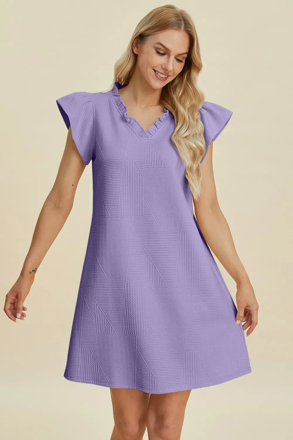 Double Take Full Size Ruffled V-Neck Cap Sleeve Dress West2East Surf