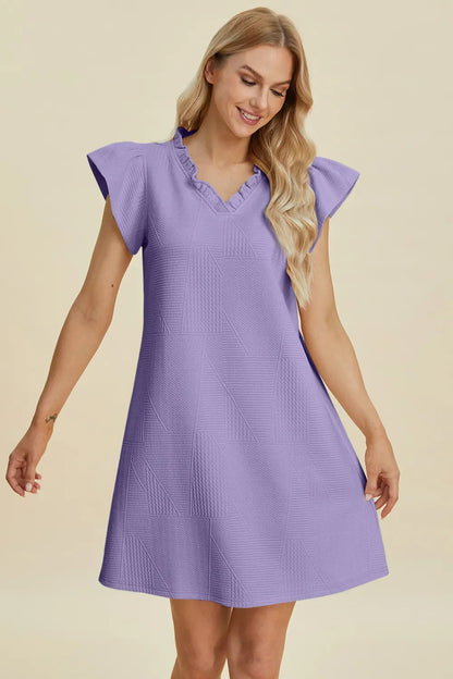 Double Take Full Size Ruffled V-Neck Cap Sleeve Dress West2East Surf