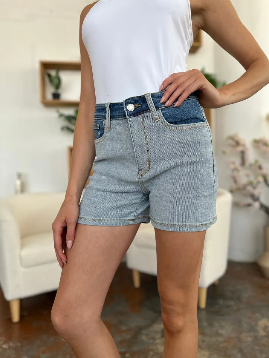 Judy Blue Full Size Color Block Denim Shorts New Era Fashion LLc