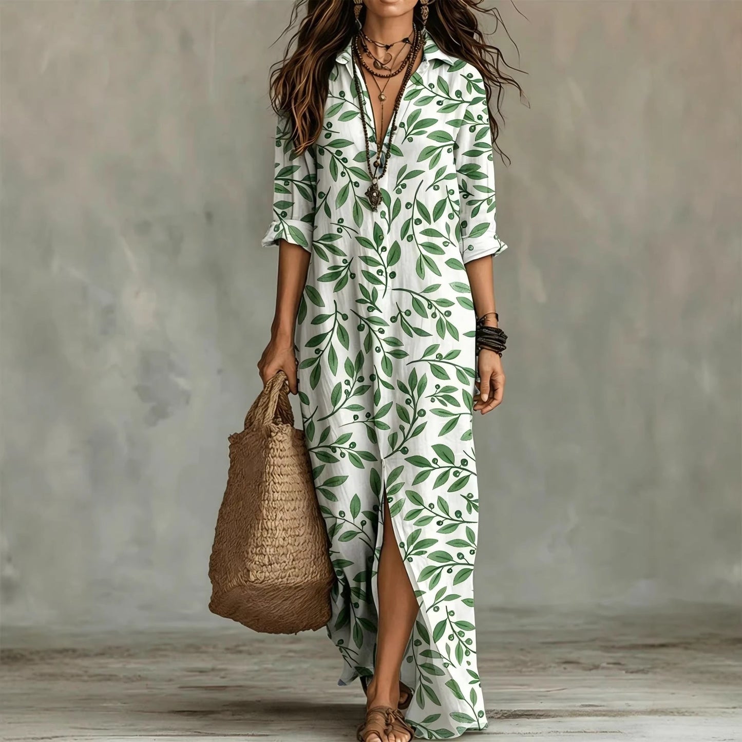 Digital Print Lapel Midi Shirt Dress – 5 Colors, S–3XL FitiqueFit