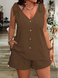 V-Neck Lace-Up Button Top & Shorts Set – 5 Colors, S–XXL FitiqueFit