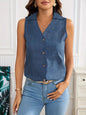 Women's Solid-Color Sleeveless Loose Vest Top – Button Detail FitiqueFit