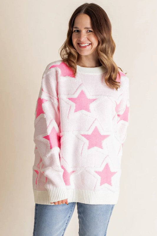 Star Ribbed Trim Drop Shoulder Oversized Sweater Shop Style & More | Fresh Looks, Everyday Deals & Free Shipping