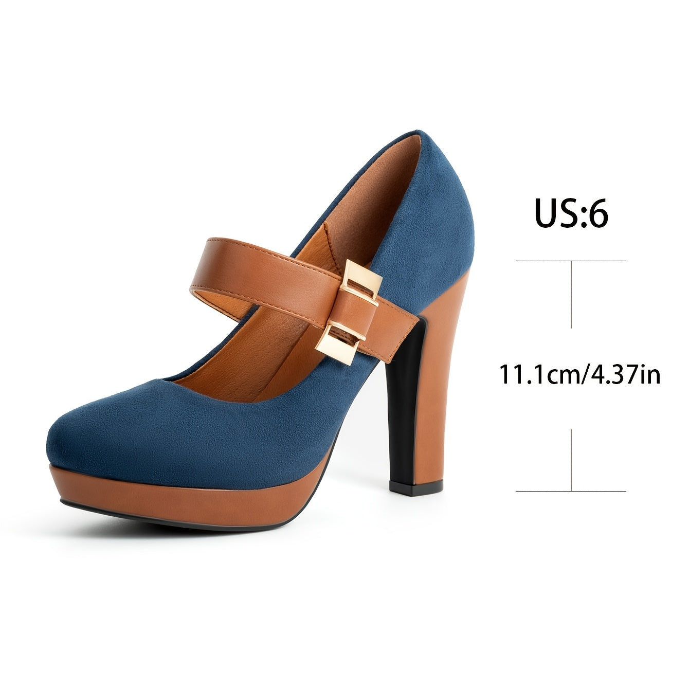 [Retro Heeled Pumps] Women's Retro Style Round Toe High Heeled Pumps, Buckle Platform Block Heel Shoes, Women's Footwear NovaCart