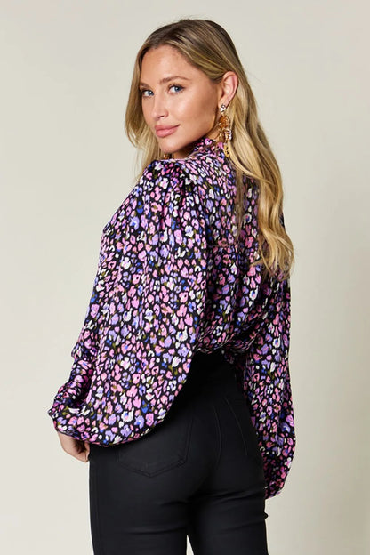 Double Take Full Size Printed Balloon Sleeve Shirt New Era Fashion LLc