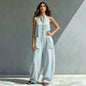 V-Neck Sleeveless Striped Loose Cropped Jumpsuit | 3 Colors S–3XL FitiqueFit