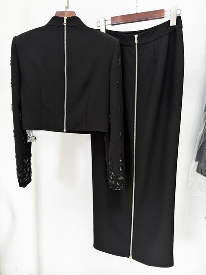 Fashion New Heavy Industry Beads Diamond Inlaid Short Top Long Skirt Suit See size chart under “more details” The Fashion Celestial