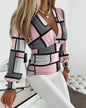 Sexy Geometric Print Shirt Fashion V-neck Long-sleeved Tops Women's Clothing See size chart under “more details” The Fashion Celestial