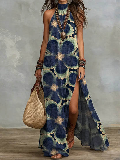 Women's Sleeveless Split Floral Print Maxi Dress FitiqueFit