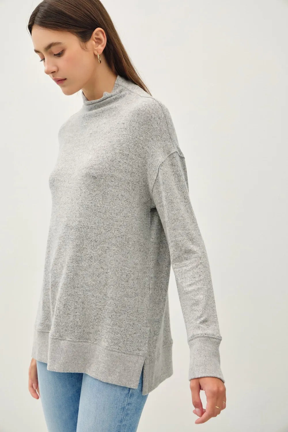 Be Cool Side Slit Mock Neck Long Sleeve Tunic Top New Era Fashion LLc