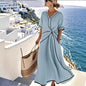 Striped Print Maxi Dress – Short Sleeve Beach Vacation Dress FitiqueFit