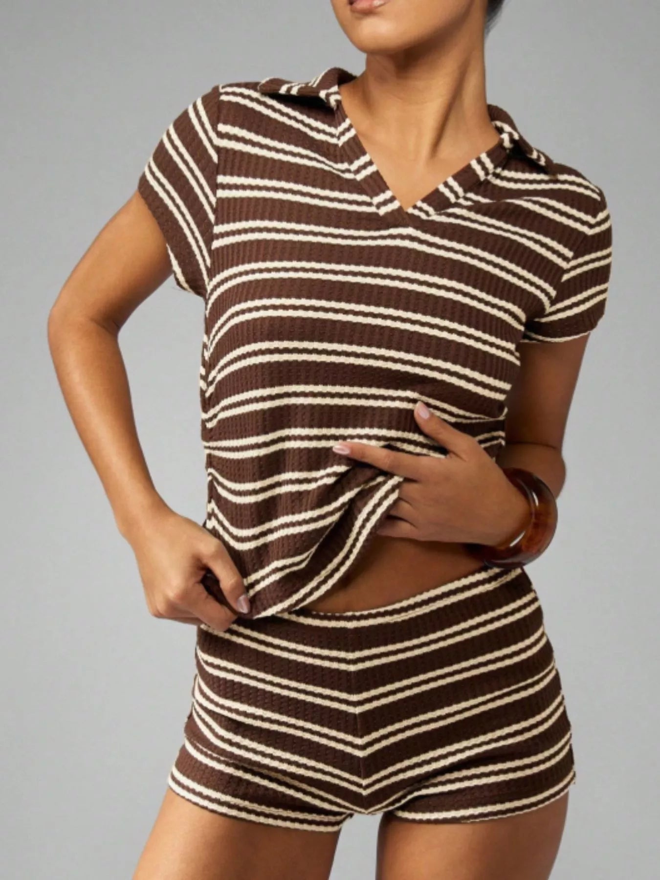 Striped Knit Short Sleeve Top & Shorts Set New Era Fashion LLc
