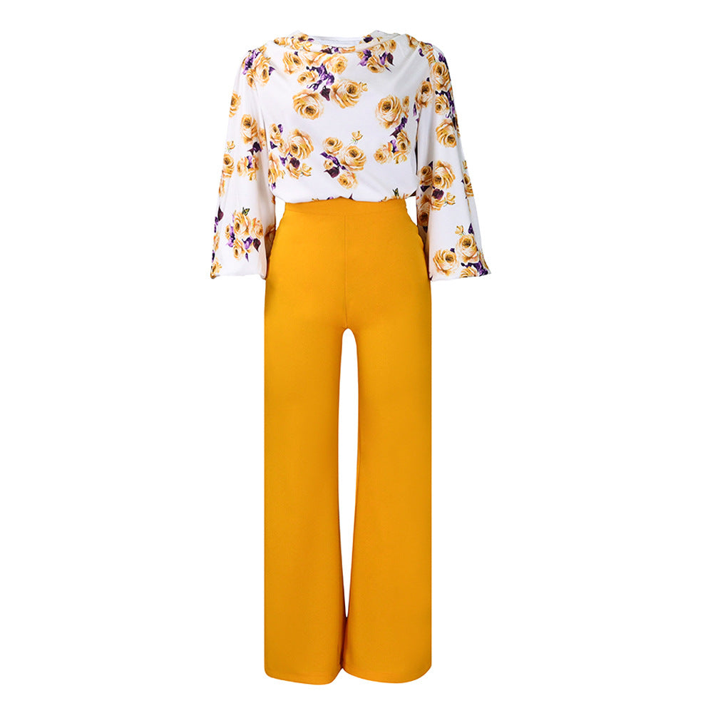 Printed Floral Lace-Up Top & Wide-Leg Pants Set – 4 Colors, S–3XL FitiqueFit