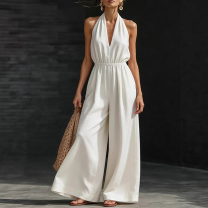 Women’s V-Neck Halter Neck Wide-Leg Jumpsuit FitiqueFit