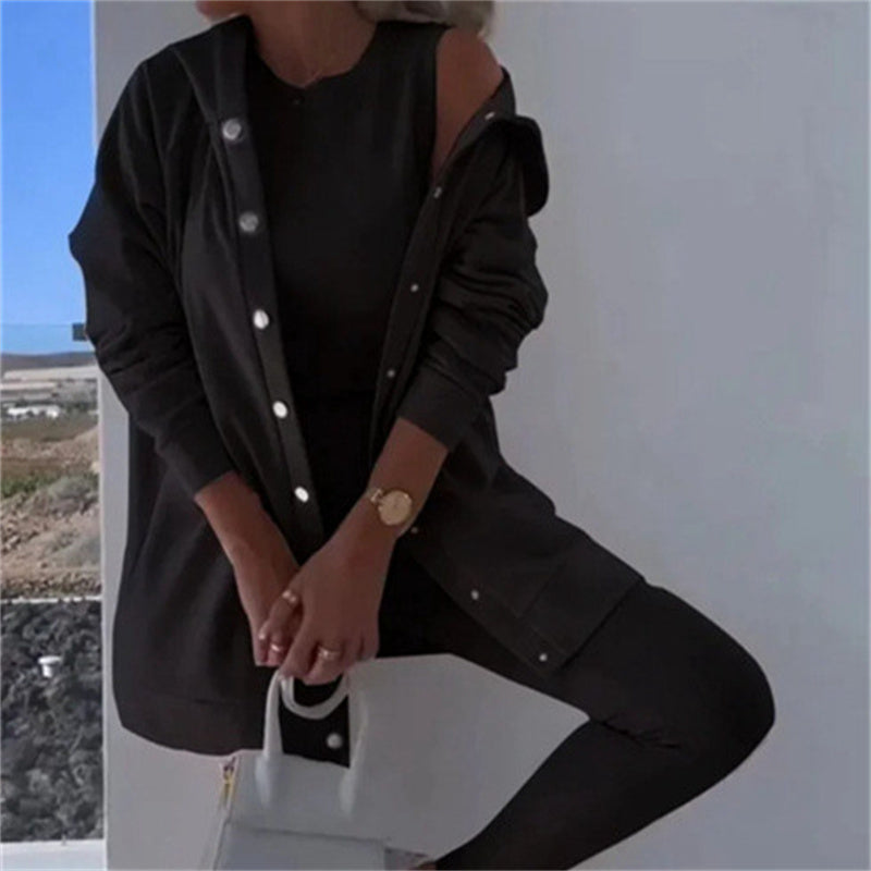 Women's Fashion Sports And Leisure Hooded Sweater Vest Pants Three-piece Set See size chart under “more details” The Fashion Celestial