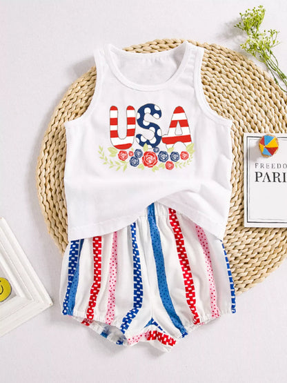 Children's Patriotic USA Floral Tank and Shorts Set New Era Fashion LLc