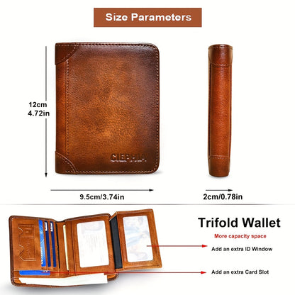 Genuine Leather Men's Wallet/Ultra-Thin Top-Grain Cowhide/Compact Multi-Function ID Credit Card Holder/RFID Blocking/Blessing Card Set/Christmas Valentine's Day Father's Day Gift NovaCart