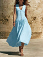Sleeveless V-Neck Button Dress – Elegant Cotton-Linen Maxi Dress FitiqueFit