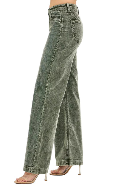 RISEN Full Size High Rise Wide Leg Corduroy Jeans Plus Size Garden Naked Curves