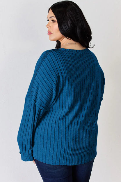 Basic Bae Full Size Ribbed Half Button Long Sleeve T-Shirt New Era Fashion LLc