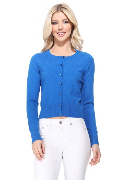 Gem Button Crew Neck Long Sleeve Sweater Cardigan Shop Style & More | Fresh Looks, Everyday Deals & Free Shipping