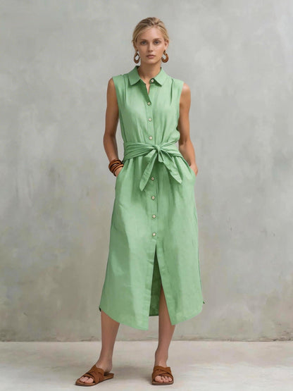 Women's Cotton-Linen Bag-Style Sleeveless Dress – Straight Cut FitiqueFit