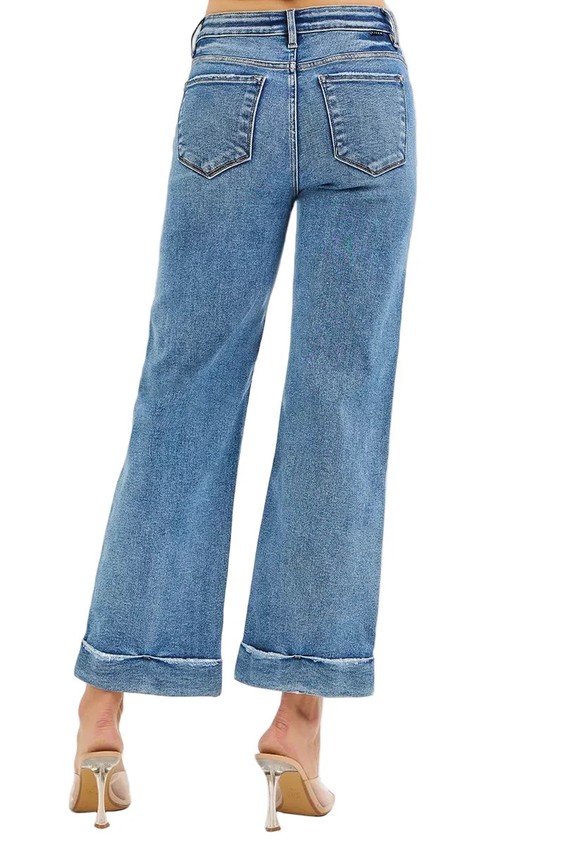 RISEN Full Size Mid Rise Crop Straight Jeans with Taylor Cuffed Plus Size Garden Naked Curves