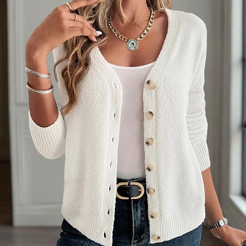 Women's V-Neck Button Front Long Sleeve Knit Cardigan FitiqueFit