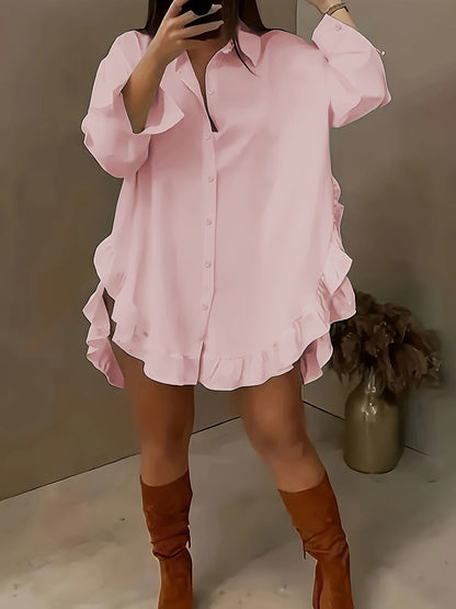 Hem Ruffled Casual Long Sleeve Shirt See size chart under “more details” The Fashion Celestial