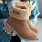 Women's Warm Faux Fur Lined Boots, Slip On Block Heeled Ankle Boots, Women's Footwear NovaCart