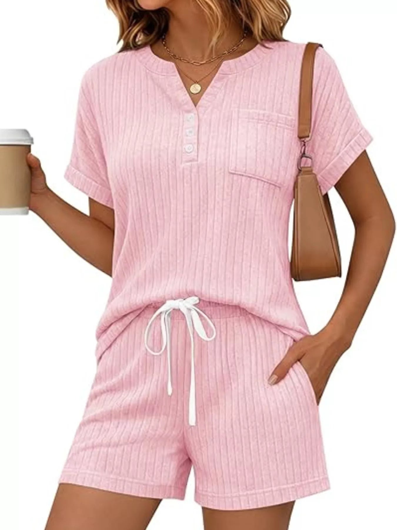 Casual Ribbed Knit Tee and Shorts Set New Era Fashion LLc