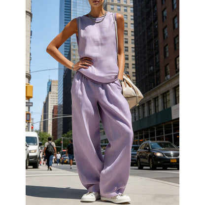 Women's Sleeveless Cardigan Top & Pants Two-Piece Set FitiqueFit