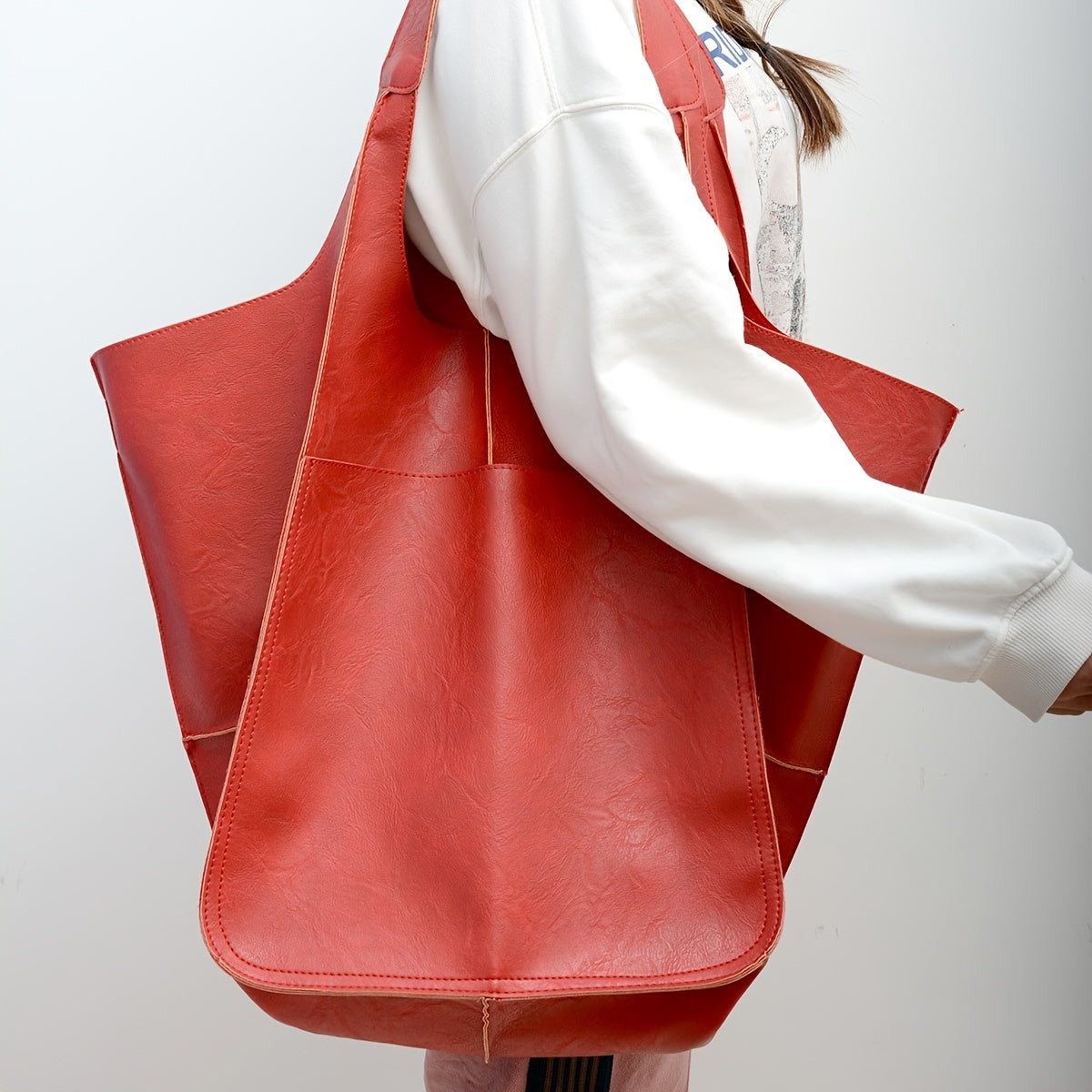 Large Capacity Retro PU Tote Bag For Women - Spacious & Stylish Handbag With Handy Front Pocket For Work, Travel & Everyday Chic NovaCart