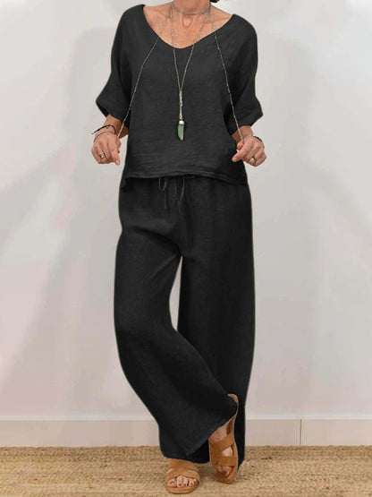 Women’s Multi Color Two Piece Set V Neck Top & Pants FitiqueFit
