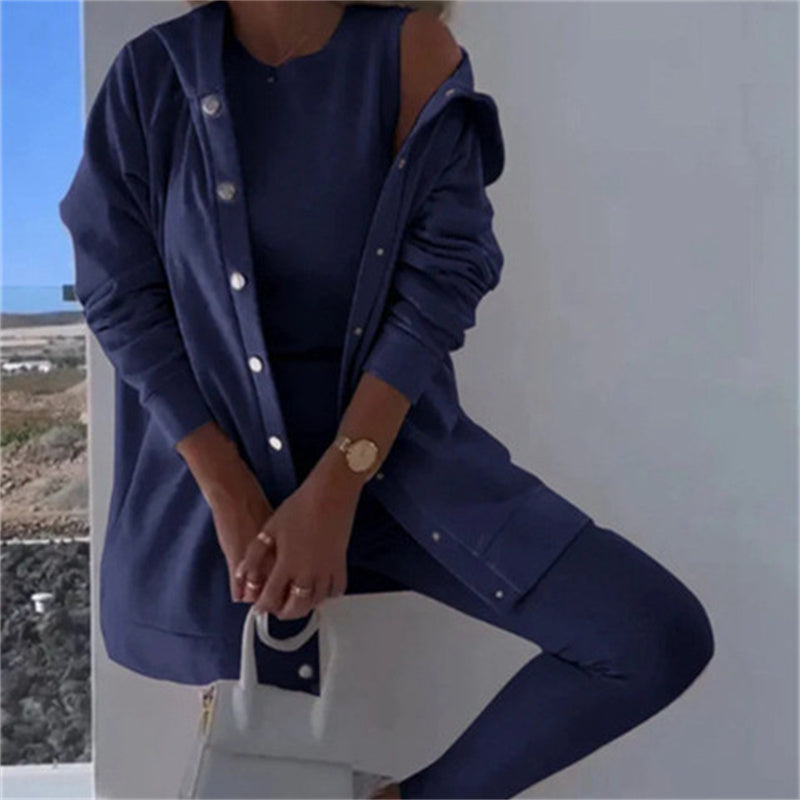 Women's Fashion Sports And Leisure Hooded Sweater Vest Pants Three-piece Set See size chart under “more details” The Fashion Celestial